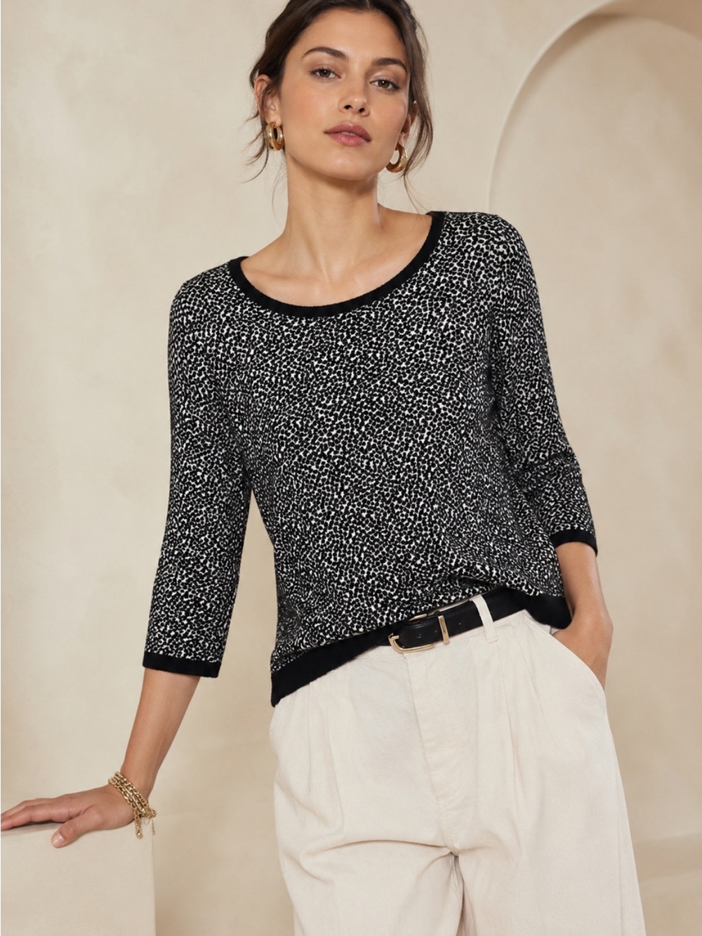 Anthro Moth Rayon Blend Spotted 3/4 Sleeve Sweater